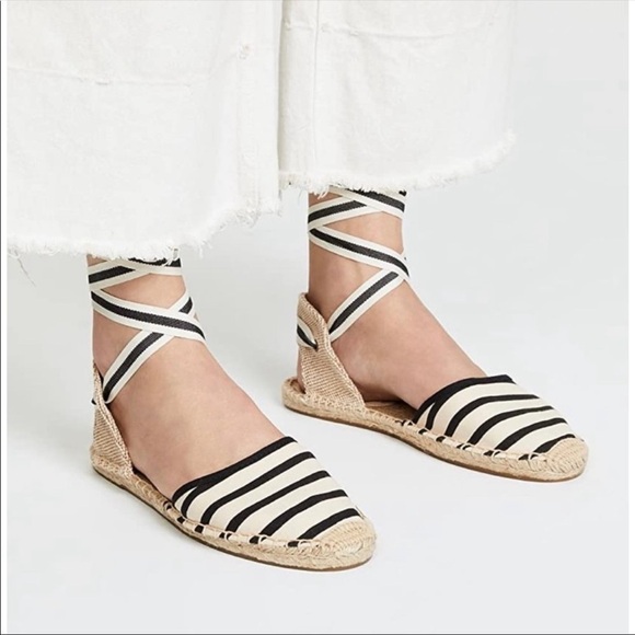 Soludos black and ivory striped espadrilles with ankle wraps size:6 - Picture 1 of 7